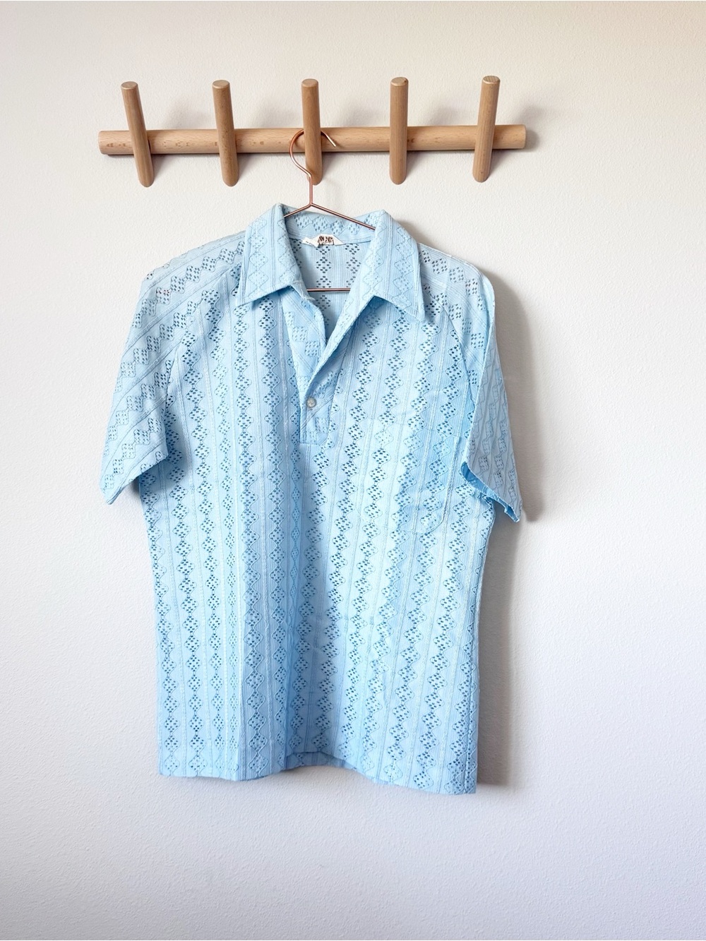 Vintage D’Avila Sky Blue Short Sleeve Openwork Knit Polo